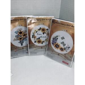 3 “Handwork” Coordinating Sunflowers Design Embroidery Kits Instructions NEW